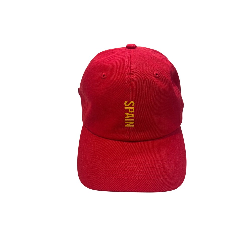 Spain Red Baseball Cap Yellow Embroidered Vertical Text Adjustable Dad Hat